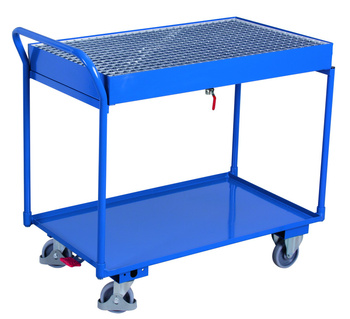 Tischwagen mit 2 Nutzflächen und Drahtgitter, RAL 5010 VARIOfit sw-600.505