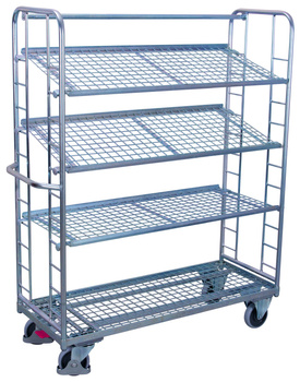 Wózek piętrowy, ocynkowany z 4 półkami z siatki VARIOfit sw-640.218