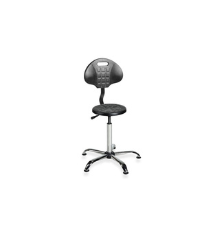 Industrial stool PurTab back chrome PUR — on plastic glides