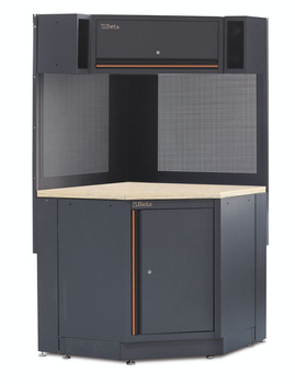 Narożnik wolnostojący z blatem inox 1018 x 1018 mm i szafką wiszącą, system C45PRO 2.0 – Beta C45PRO2.0/CORNER/X