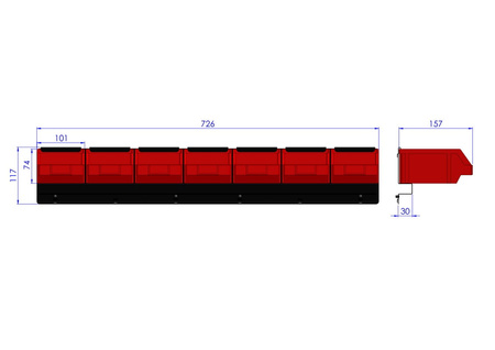 Bin rail for 7 P2 bins ZW-P2-7