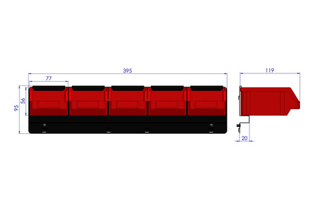 Bin rail for 5 P1 bins ZW-P1-5