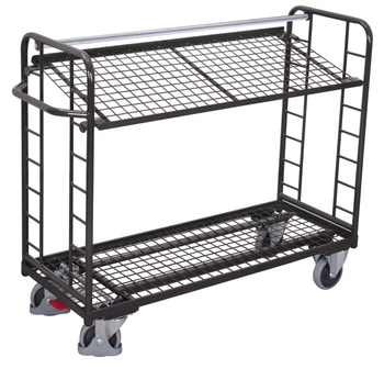 Wózek piętrowy z 2 półkami z siatki, RAL 7016 VARIOfit sw-640.223/AG