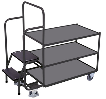 Wózek magazynowy do kompletacji, 3- półkowy, niski, RAL 7016 VARIOfit sw-600.615/AG