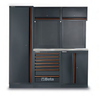 Zestaw mebli warsztatowych 1960 mm z 196 narzędziami, blat inox, system C45PRO 2.0 – Beta C45PRO2.0/B7X/196UT