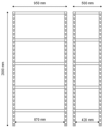 Regał magazynowy 2000x950x500 - 5 półkowy lekki R-1-05-05