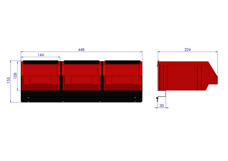 Bin rail for 3 P3 bins ZW-P3-3