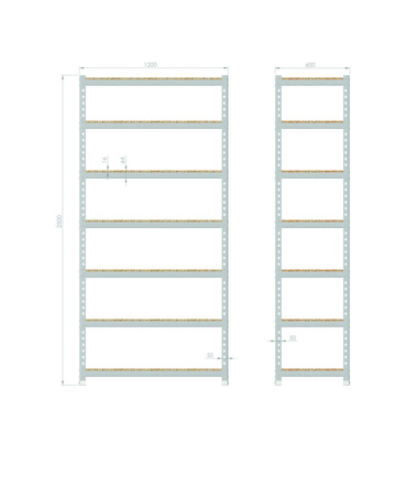 Regał magazynowy 2500x1200x600 - 7 półkowy R-1-03-01