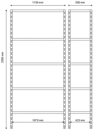 Regał magazynowy 2500x1150x500 - 5 półkowy lekki R-1-05-08