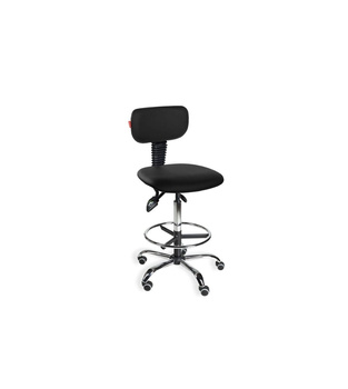 Krzesło Black Eco chrome asynchro H+RING WH z podnóżkiem — ekoskóra na kółkach
