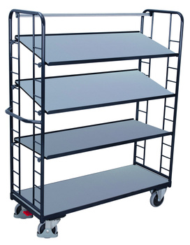 Wózek piętrowy z 4 półkami z płyty drewnopodobnej, VARIOfit sw-540.202/AG