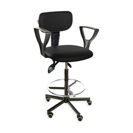 Arbeitsstuhl Black Eco asynchro H+RING PD WH mit Armlehnen und Fußring — Kunstleder auf Rollen