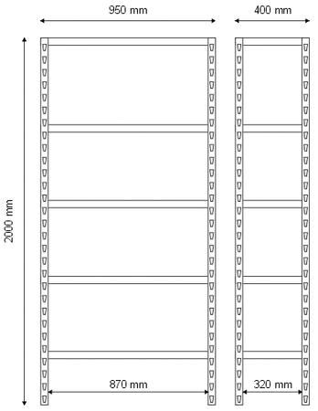 Lagerregal 2000x950x400 – 5 Fachböden, leichte Ausführung R-1-05-03