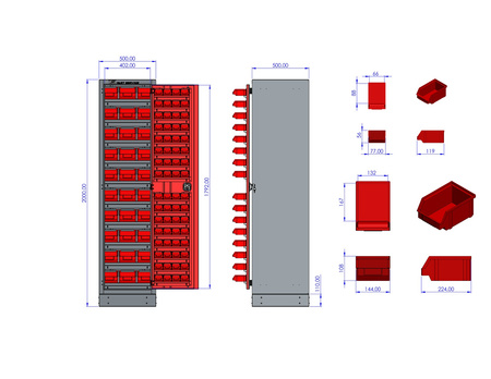 M-3-02-04 Werkstattschrank mit Sichtlagerkästen P1 und P2