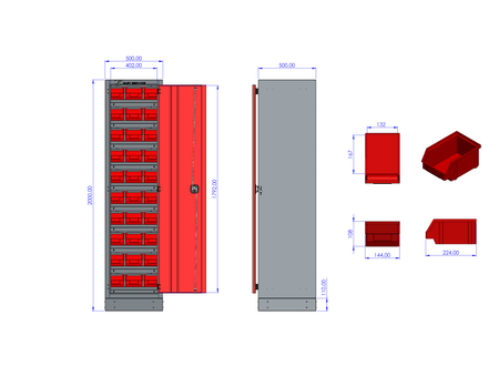 M-3-02-03-P3 Szafa warsztatowa z pojemnikami P3