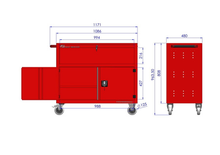 TRUCK workshop trolley with 2 drawers and door PT-231