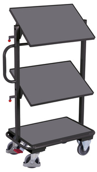 Wózek na skrzynki z 3 półkami, półki nachylane, RAL 7016 VARIOfit sw-400.803/AG
