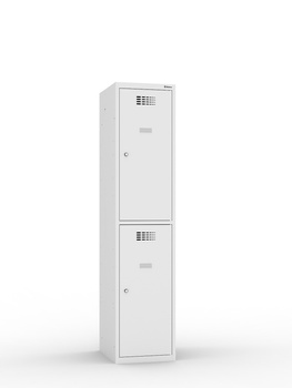 Szafka skrytkowa metalowa SUS 412W, 2 skrytki 400 mm, 1800×400×500 mm, jasnoszara RAL 7035 – Malow
