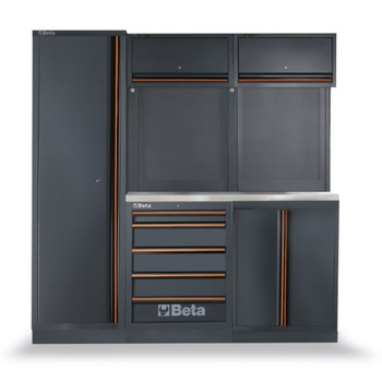 Zestaw mebli warsztatowych 1960 mm z szafą, blat inox 46 cm, system C45PRO – Beta C45PRO/BX