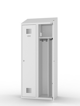 Szafa ubraniowa MSum 420V z gniazdem 230 V i przegrodą, 2 komory, 2000×800×500 mm, jasnoszara RAL 7035 – Malow