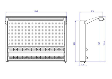 Tablica na narzędzia 920mm X 1350mm X 135mm z oświetleniem - POWYSTAWOWA