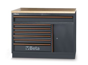 Moduł stały z 7 szufladami, schowkiem i blatem drewnianym 1360 mm, system C45PRO 2.0 – Beta C45PRO2.0/M7A/W
