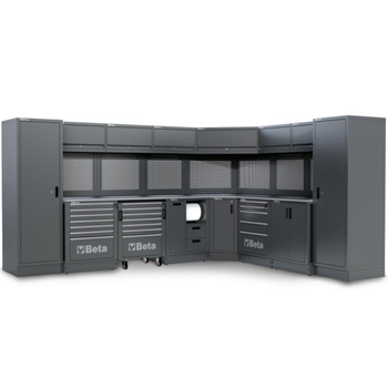 Zestaw mebli warsztatowych narożny z 2 blatami PCV i 2 szafami, system RSC50 2.0 – Beta RSC50/2.0/I