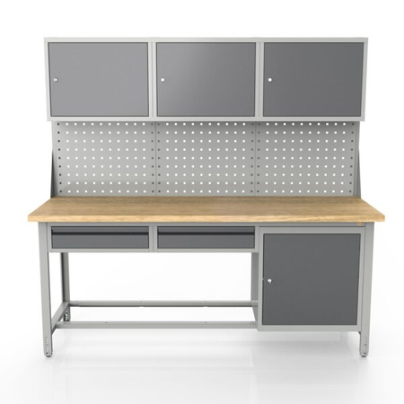 3-module height-adjustable workbench + 2 × WSZ-E cabinets + WSZ-A cabinet + W-3N-5 top unit WS3R-12