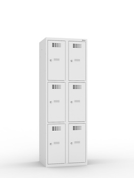 Szafka skrytkowa Sus 323W, 6 skrytek (2 kolumny × 3 poziomy), 1800×600×500 mm, jasnoszara RAL 7035 – Malow
