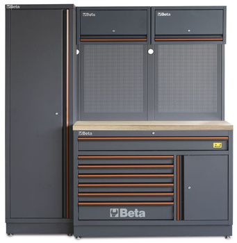 Zestaw mebli warsztatowych 1960 mm z modułem M7A i szafą, blat drewniany, system C45PRO 2.0 – Beta C45PRO2.0/EW