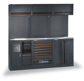 Zestaw mebli warsztatowych 2040 mm z 157 narzędziami, blat inox, system C45PRO 2.0 – Beta C45PRO2.0/AX/157UT