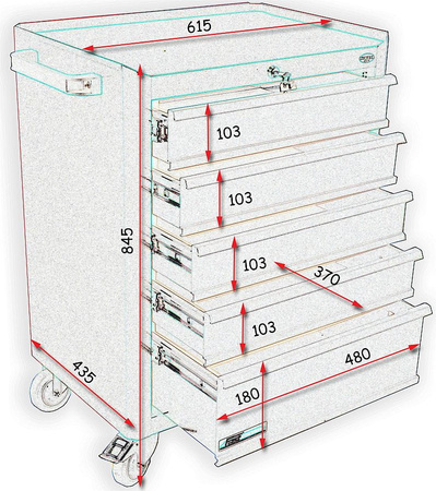 Szafka narzędziowa z 5 szufladami (prowadnice kulkowe) N-1-02-02P