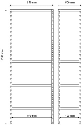 Regał magazynowy 2500x950x500 - 5 półkowy lekki R-1-05-06