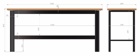 N-3-00-02 STÓŁ WARSZTATOWY PODSTAWOWY BLAT OBITY GUMĄ (SZER. BLATU 1960 mm)