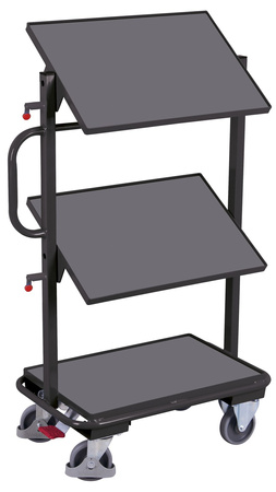 Wózek na skrzynki z 3 półkami, półki nachylane, RAL 7016 VARIOfit sw-400.803/AG