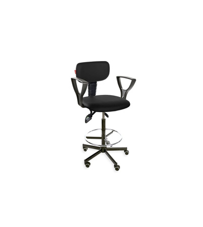 Krzesło Black Eco asynchro H+RING PD WH z podłokietnikami z podnóżkiem — ekoskóra na kółkach