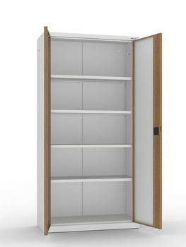Szafa biurowa SBM 203M LX na dokumenty, drzwi laminat dąb, 1990×1000×435 mm, korpus jasnoszary RAL 7035 – Malow
