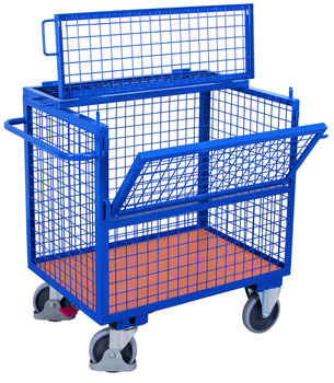 Wózek skrzyniowy z siatką, z dachem, spawany w cał VARIOfit sw-800.405