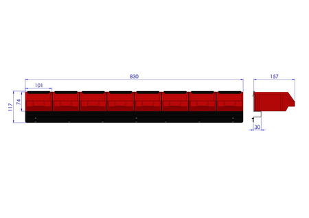 Bin rail for 8 P2 bins ZW-P2-8