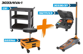 Zestaw warsztatowy z podnośnikiem hydraulicznym 3033E/3T, wózkiem C51 i taboretem 2251NA – Beta 3033/KVA-1