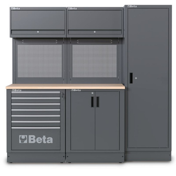 Zestaw mebli warsztatowych z blatem PCV 1495 mm i szafą, system RSC50 2.0 – Beta RSC50/2.0/D