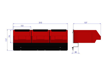 Bin rail for 3 P2 bins ZW-P2-3
