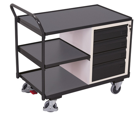 Workshop trolley with 3 load surfaces, RAL 7016 VARIOfit sw-600.605/AG