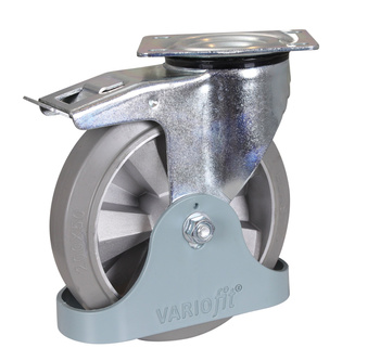 Koło z hamulcem, 200 x 50 mm, szary (z elastycznej gumy pełnej) VARIOfit dpg-200.014