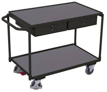 Wózek stołowy z 2 powierzchniami użytkowymi i 2 szufladami, RAL 7016 VARIOfit sw-600.504/AG