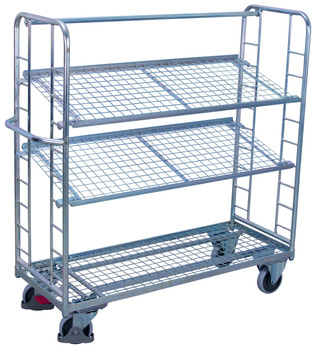 Wózek piętrowy z 3 półkami z siatki, ocynkowany VARIOfit sw-640.226