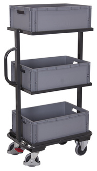 Wózek z 3 skrzynkami z tworzywa, RAL 7016 VARIOfit sw-400.804/AG