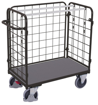 Niski wózek do paczek, 3 ściany, RAL 7016 VARIOfit sw-700.313/AG