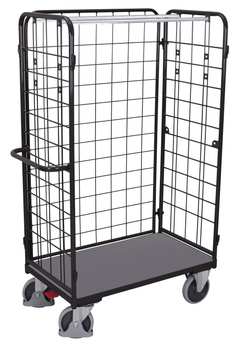 Wysoki wózek do paczek, 3 ściany, RAL 7016 VARIOfit sw-500.306/AG