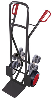Taczka do transportu po schodach, dwa 5-ramienne wieńce kół, RAL 7016 VARIOfit sk-1303/AG